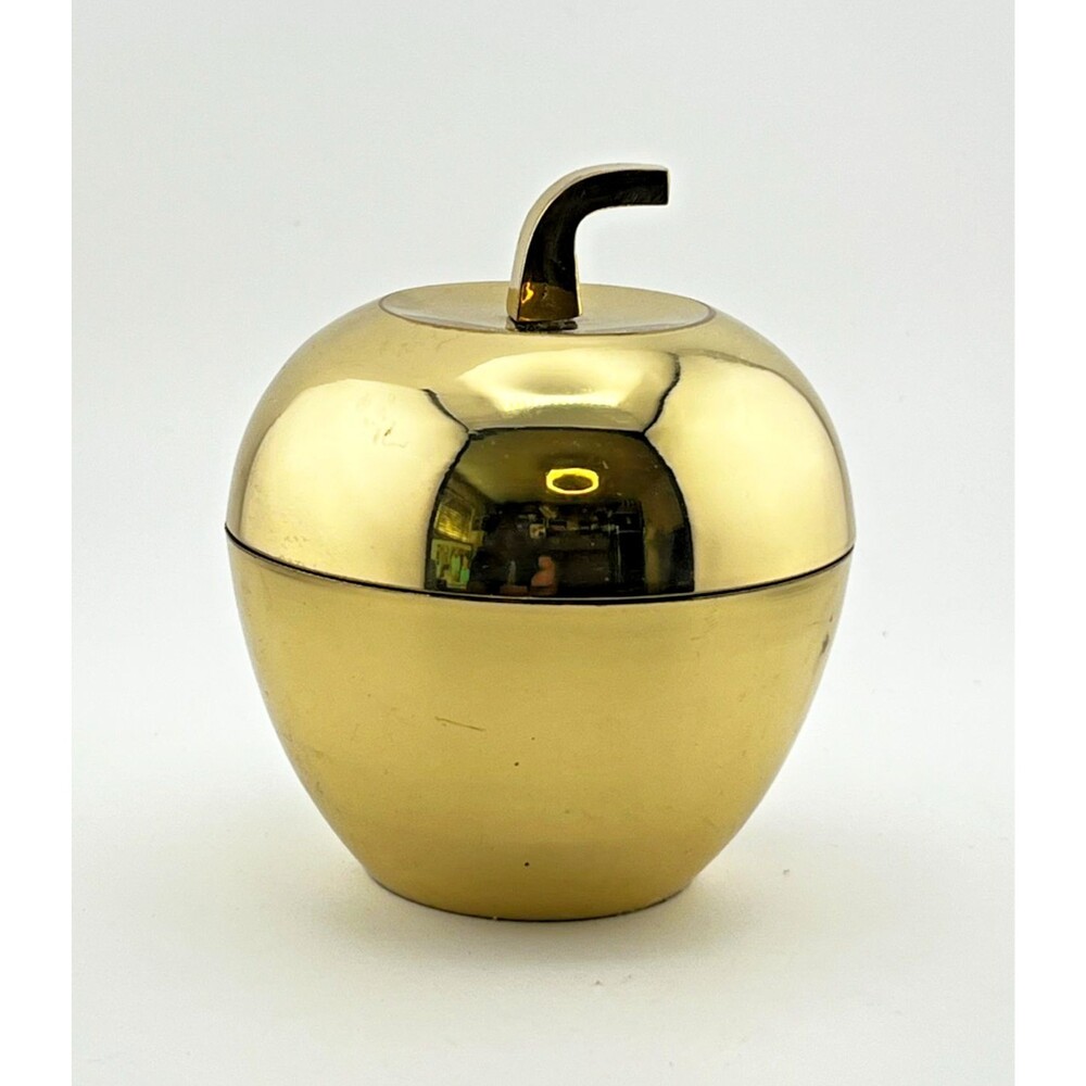 Vintage Brass Apple Trinket Box Stem Lid Decor Paper Weight Teacher Office MCM